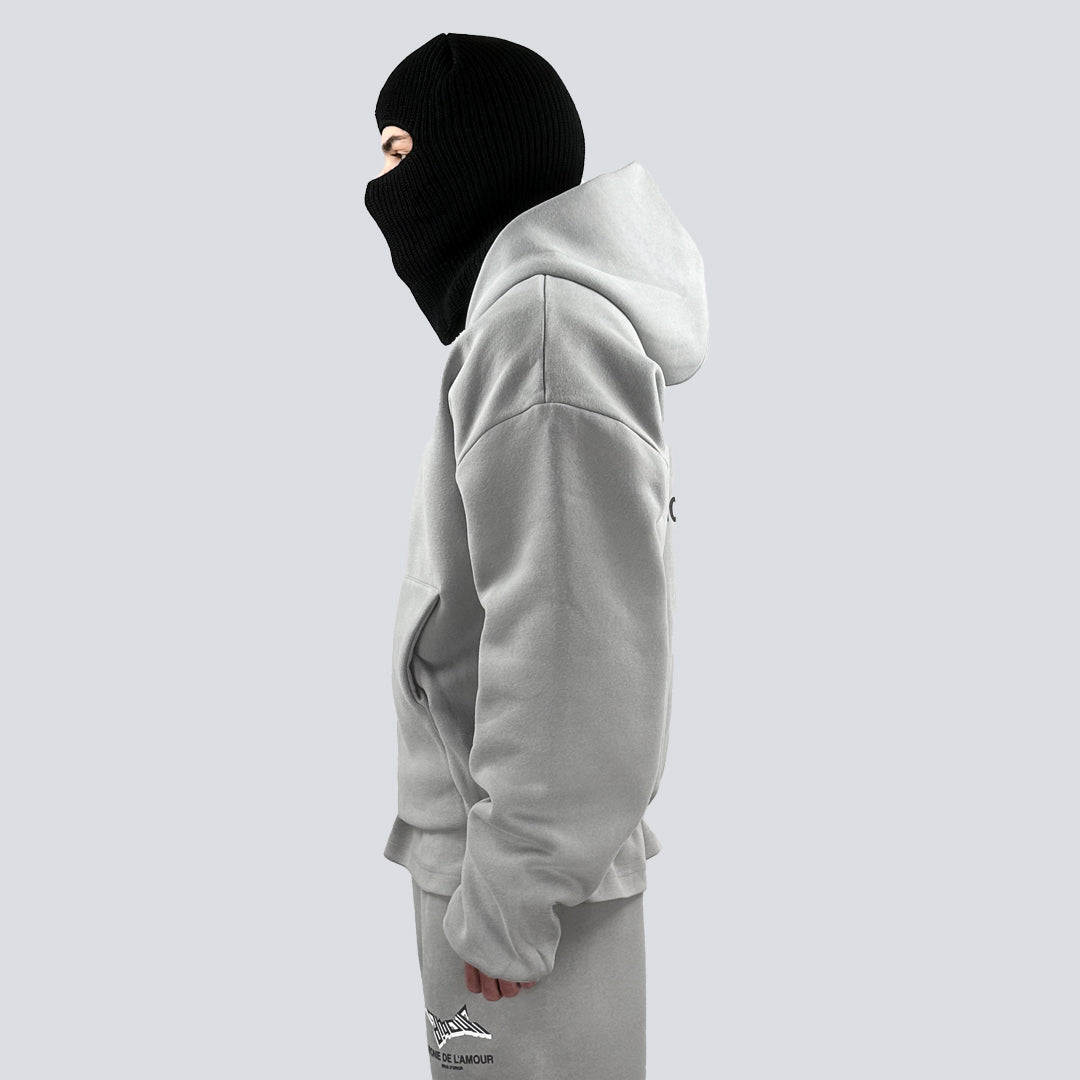 heavy cropped double layer zip hoodie [FULL ZIP] - CONCRETE